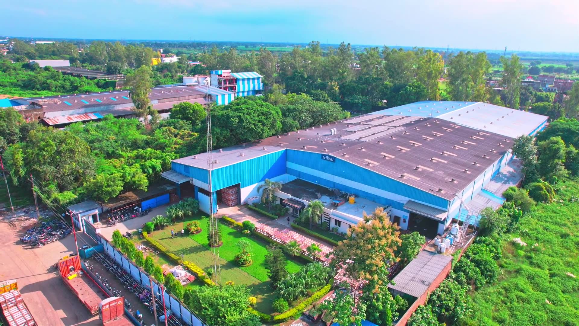 Aerial drone view of Triveni's manufacturing facility in Naini, Prayagraj